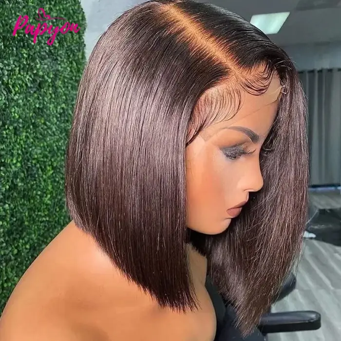 Perruque Courte 13X6 Transparent 15A Bob Wig Perruques Cheveux Humains Wigs Human Hair Cheveux Humai