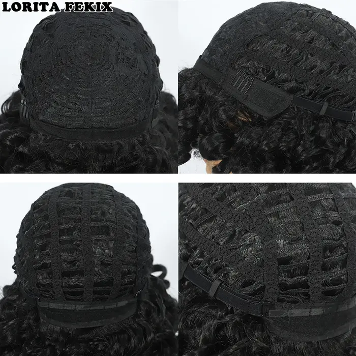 Perruque courte bouclée rouge ample pour femmes noires, perruque Afro bouclée avec frange en Fiber s