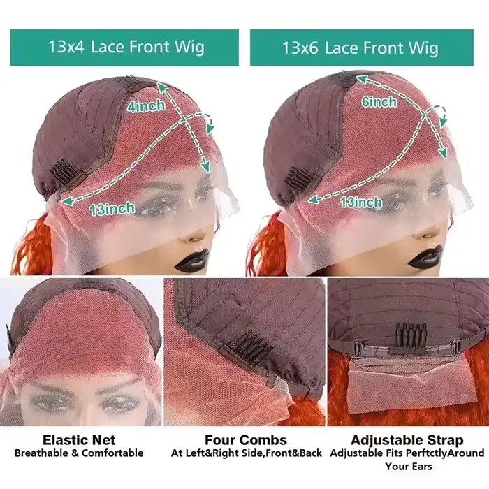 Perruques Lace Front 13x4 en Cheveux Humains Brésiliens Ondulés Profonds Ginger, 30 Pouces # Perruqu