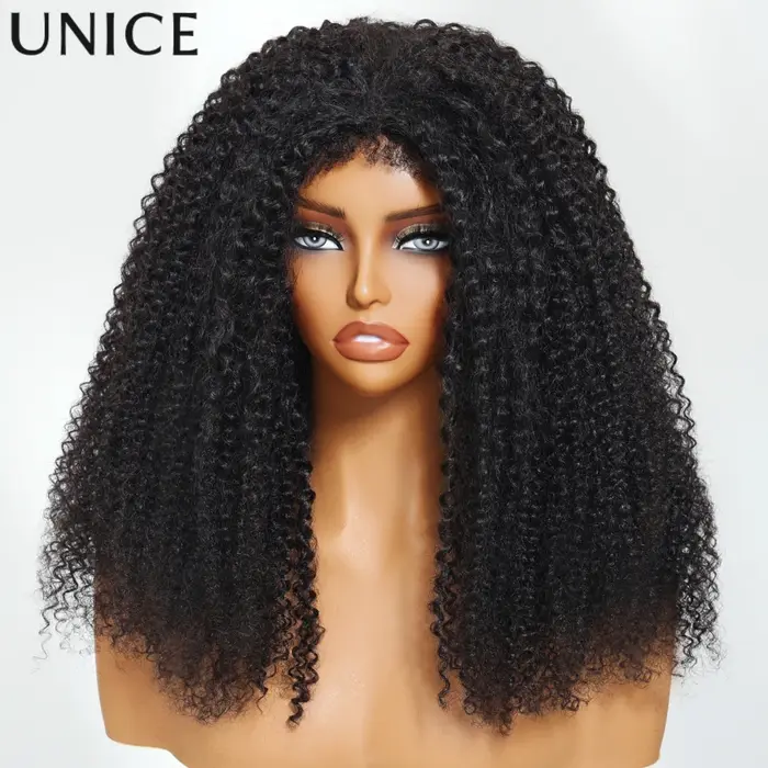 Perruque mi-tête UNICE à cordon de serrage, bouclée et crépue, avec bords 4C, ligne de cheveux natur