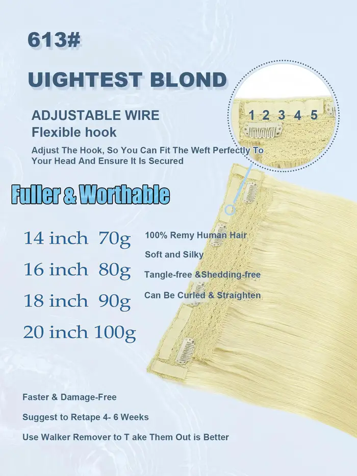 Extensions de cheveux blonds Halo de 20 pouces