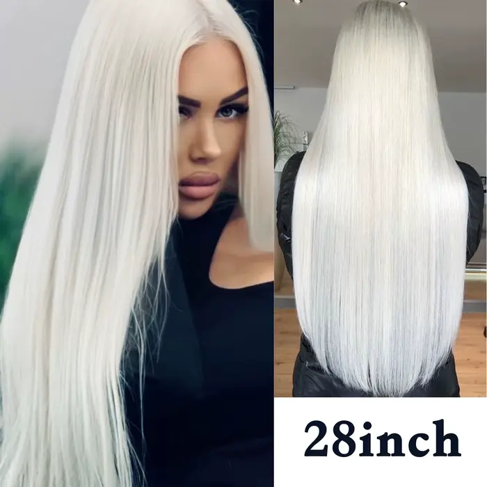 Perruque blonde claire de 28 pouces, perruques synthétiques longues et droites, fibres haute tempéra