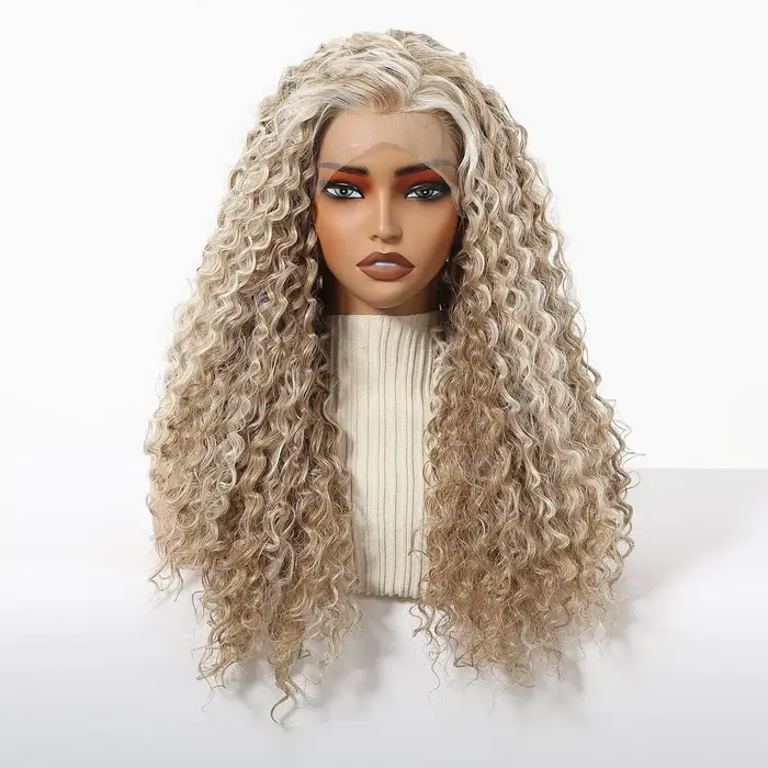 Perruque Lace Front Blonde Topshe HD 13x3.5 Cheveux Synthétiques Bouclés Profonds