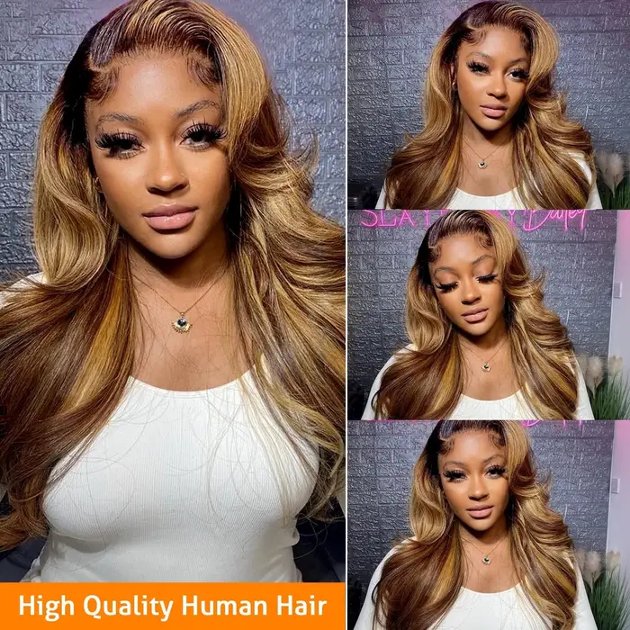 30 pouces miel blond Ombre 13X4 HD dentelle avant perruque cheveux humains mettre en évidence vague