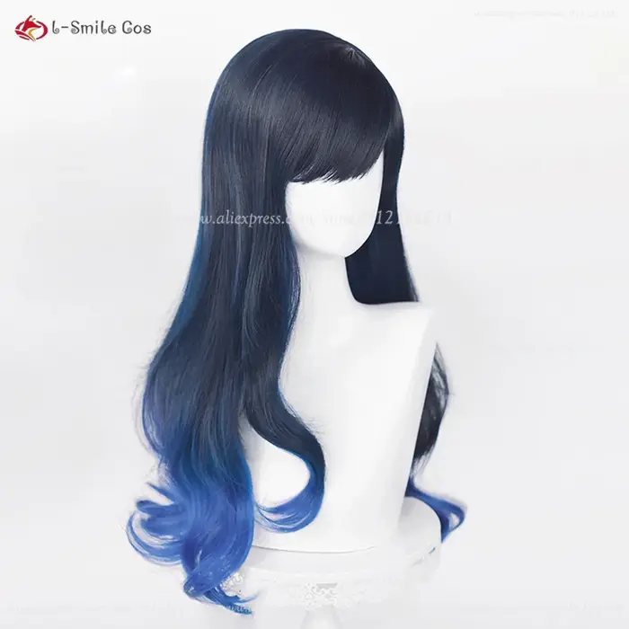 Shiraishi – perruque de Cosplay synthétique longue de 70cm, cheveux bouclés dégradés de bleu, résistants à la chaleur, perruques de fête + bonnet de perruque, haute qualité