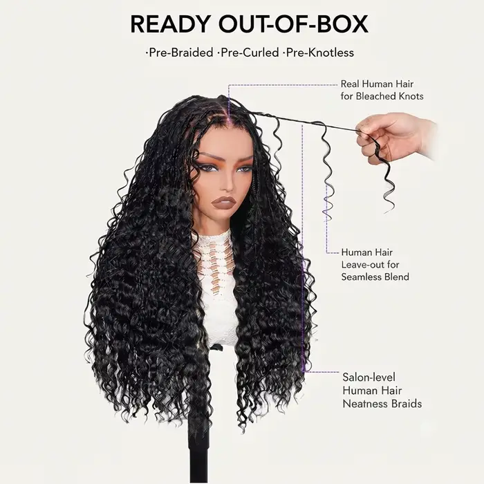 Perruques tressées sans colle en cheveux humains