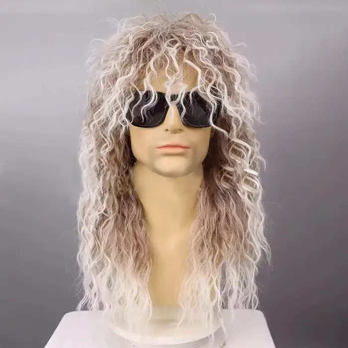 Perruque synthétique afro bouclée de ton marron rock classique, spéciale pour les fêtes sur le thème