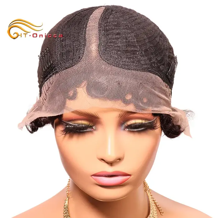 Perruque coupe lutin pour femmes cheveux bouclés dentelle avant perruques