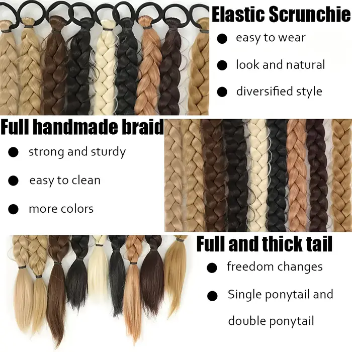 Extensions capillaires synthétiques tressées longues de 24 pouces pour femmes, avec bande élastique,