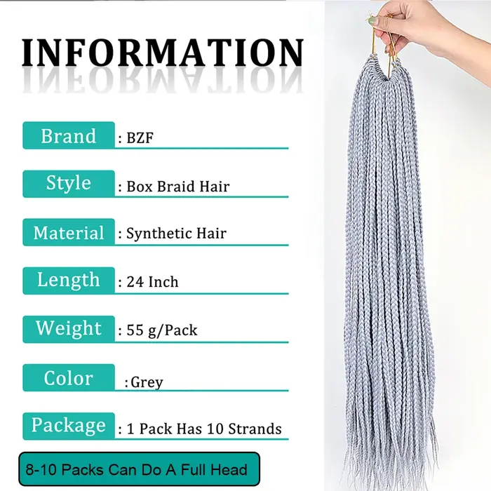Extensions de Tresses Synthétiques Grises au Crochet pour Femme