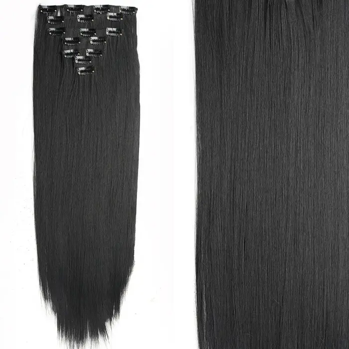 7 pièces/ensemble 16 Clips Extension de cheveux noir longue droite cheveux naturels Ombre postiche f