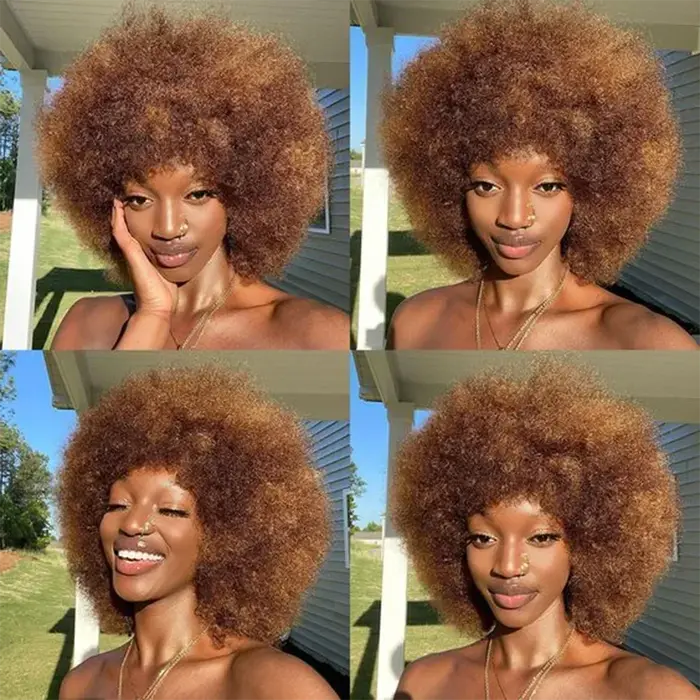 Perruque courte bouclée afro # Perruque en cheveux humains vierges de Malaisie