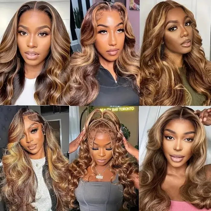 Perruques Lace Front 13x4 HD Highlight Body Wave en Cheveux Humains pour Femmes, Sans Colle, Pré-Plu