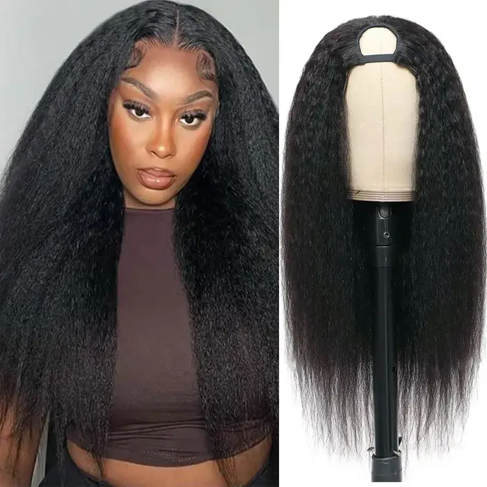 Perruque Yaki synthétique lisse et crépue noire naturelle