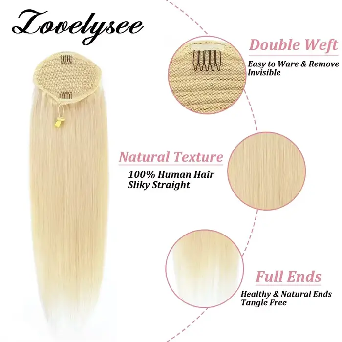 Cordon queue de cheval Extensions de cheveux humains 120G 160G droite Remy