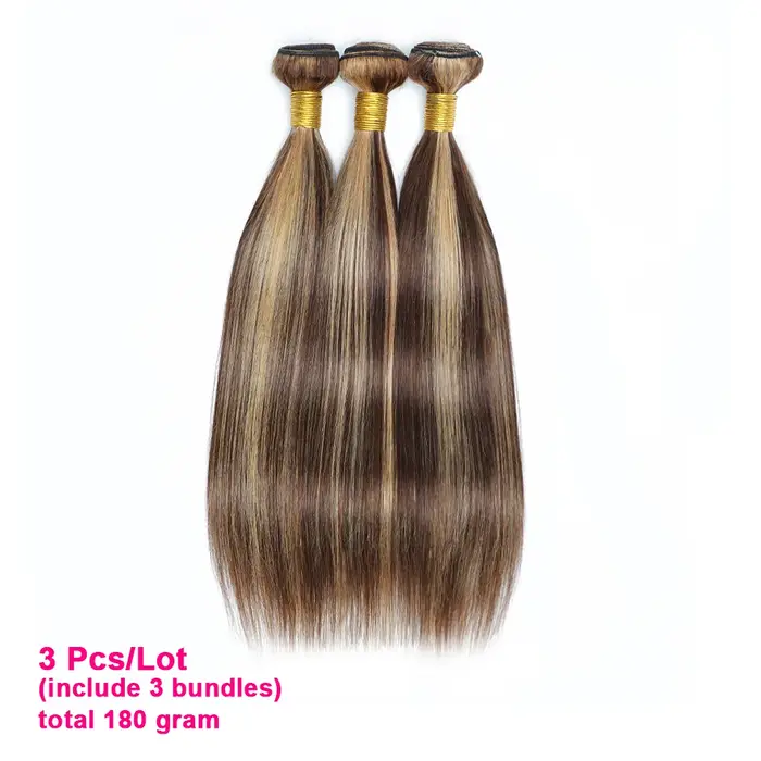 60 grammes P4/27 mettre en évidence les paquets de cheveux humains 10 à 22 pouces pré-coloré brun blond Extensions