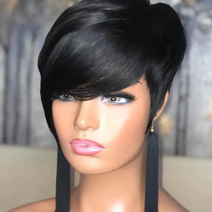 Perruque coupe lutin pour femmes noires - Perruque synthétique courte en couches avec couleur noire