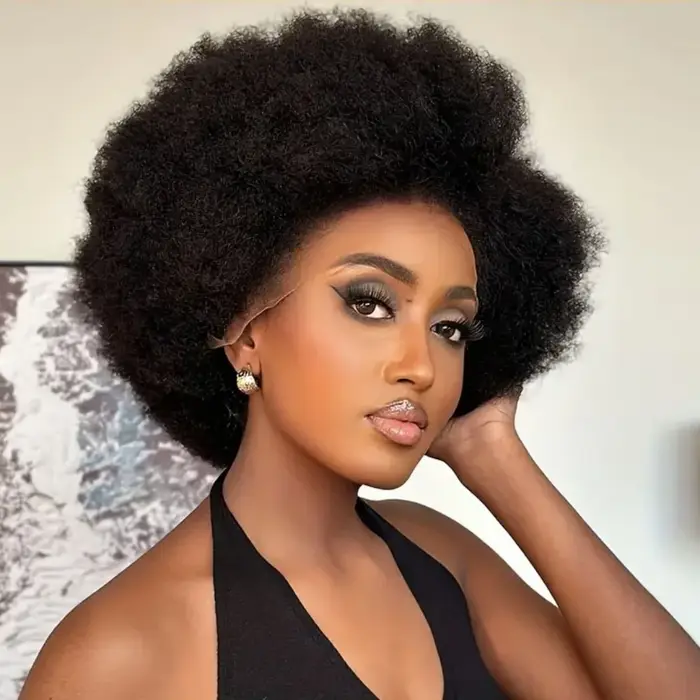 Perruques courtes bouclées afro kinky en cheveux humains avec dentelle frontale 13x4 pour femmes, co
