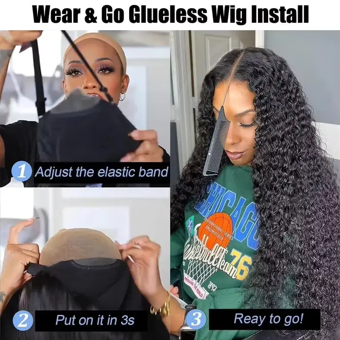 Perruque Cheveux Humains Ondulés Profonds 5x5 HD Lace Closure Bouclée Sans Colle Prête à Porter 4x4