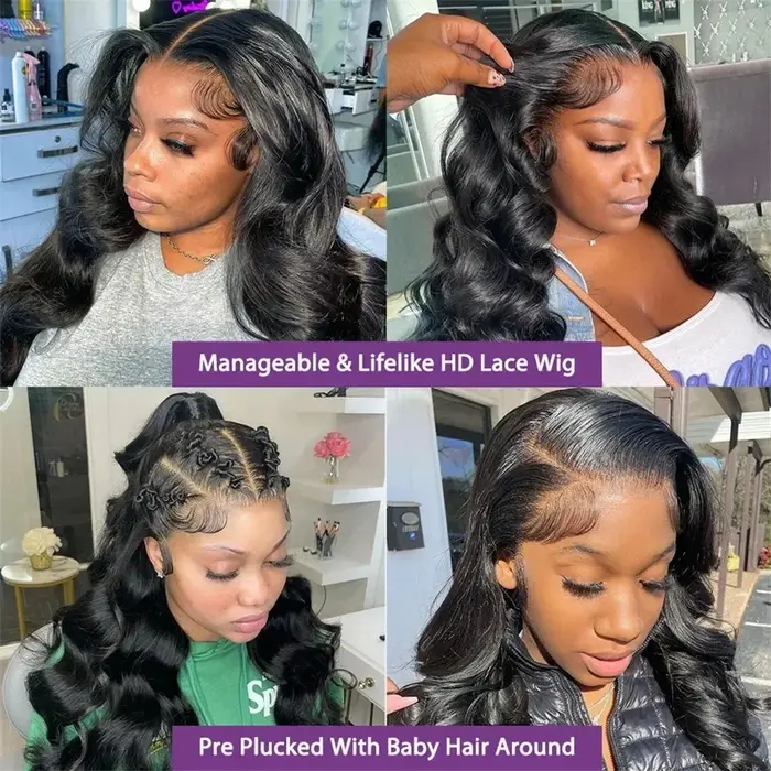 Perruques brésiliennes Body Wave 13x6 HD en cheveux humains naturels avec dentelle transparente, den