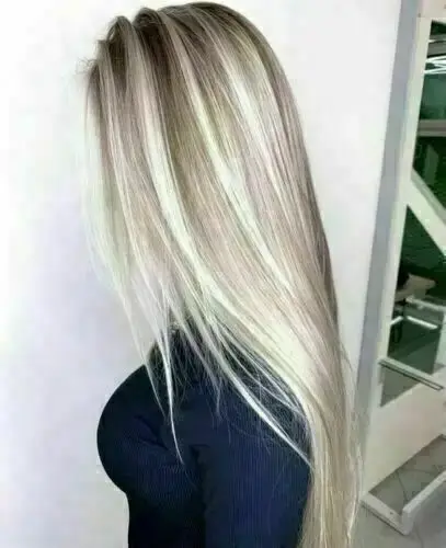 Perruque Lace Front Ombrée Blonde avec Mèches, Perruques Lisses pour Cosplay Lolita, Usage Quotidien