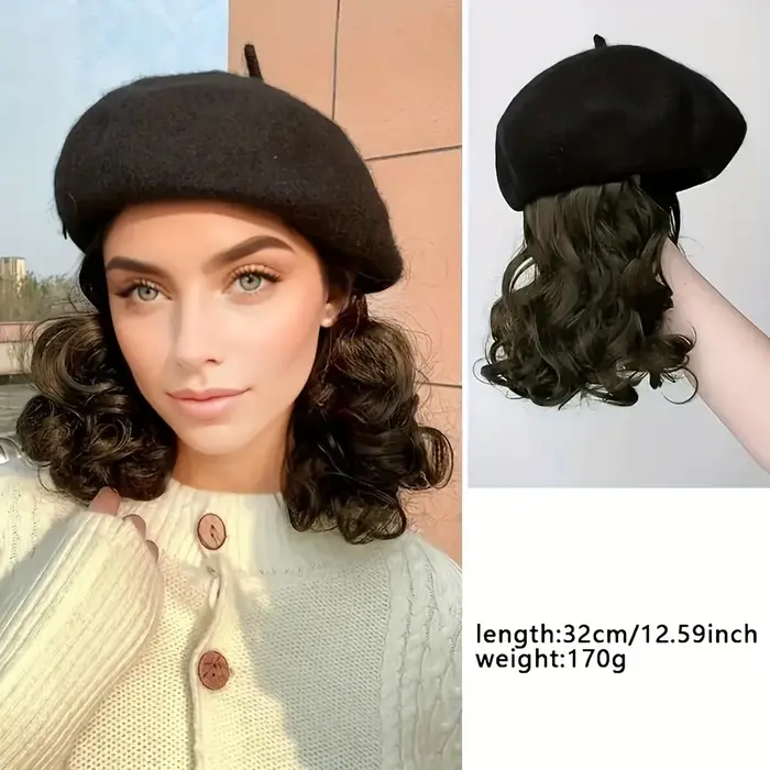 Perruque élégante pour femme avec chapeau béret et cheveux synthétiques courts bouclés - Polyvalente pour un usage