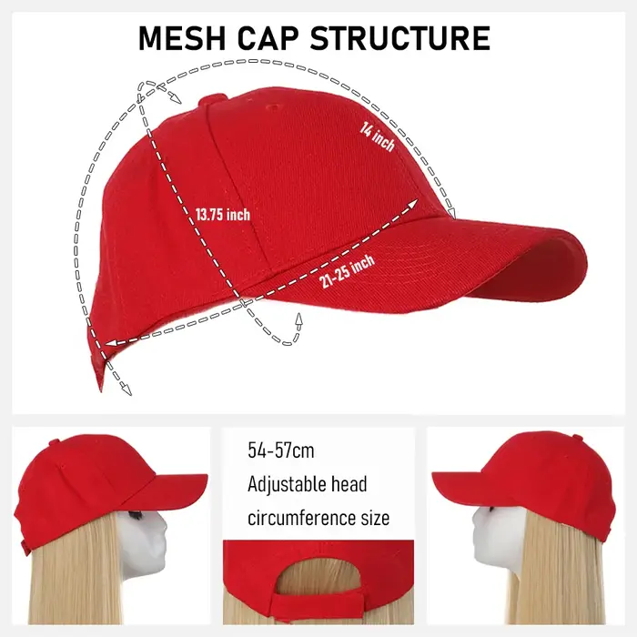 Perruques Chapeau - Perruque synthétique de 22 pouces avec casquette de baseball rouge