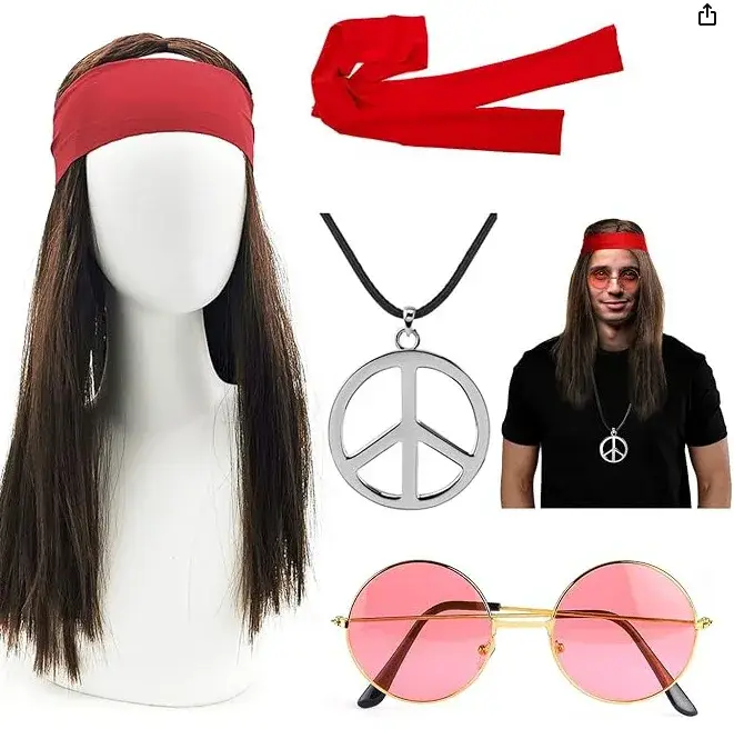 Perruque mulet pour hommes des années 80, accessoires à bascule, collier de lunettes de soleil, Cost
