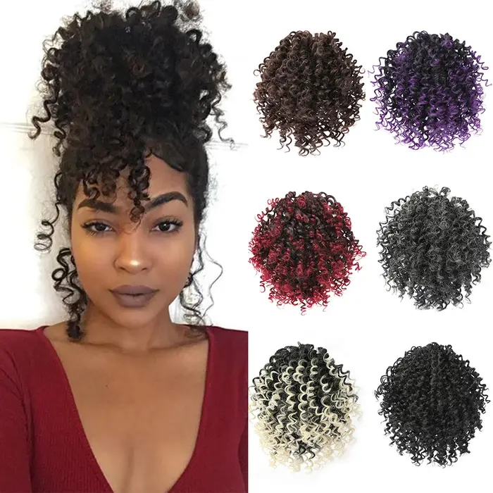 Afro bouffée cordon queue de cheval courte crépus bouclés Extensions de cheveux synthétique Chignon postiches Updo cheveux Chignon avec deux Clips