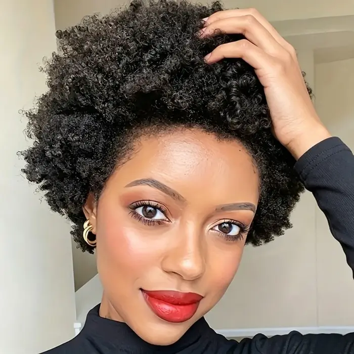Perruque afro bouclée frisée avec frange pour femme