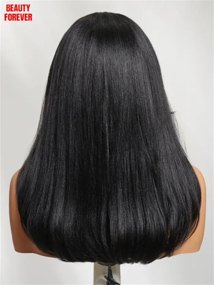 Perruque Beautyforever à franges latérales, lisse Yaki, sans colle, 100% cheveux humains, perruque e