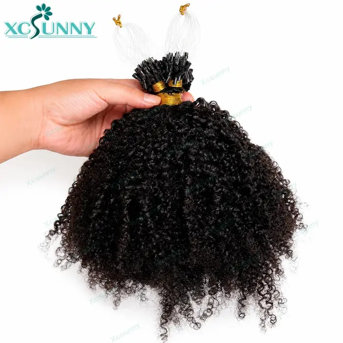 Afro crépus bouclés Microlink Extension de cheveux humains 4C Micro anneau Extensions cheveux humain