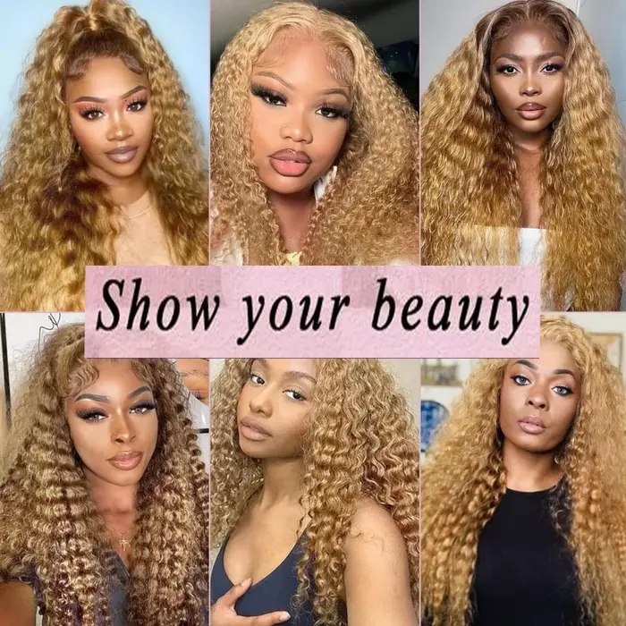 30 36 pouces miel blond perruque cheveux humains 13X6 eau vague profonde frontale