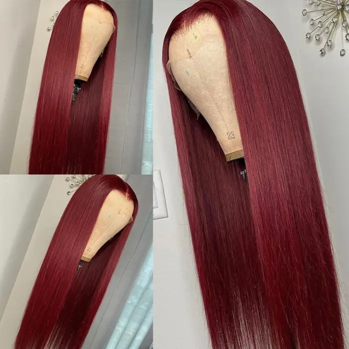 Perruque avant en dentelle HD perruques de cheveux humains 99J bordeaux pré plumé 13x6 couleur HD de