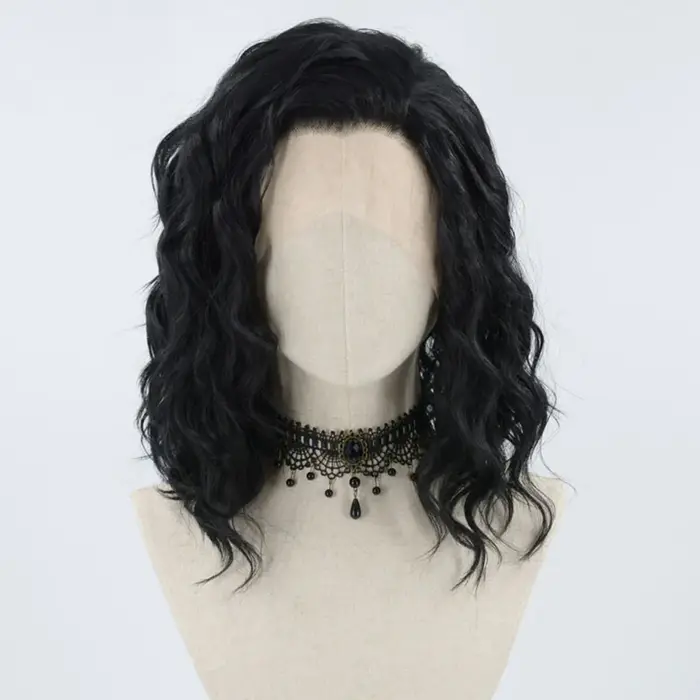 AIMEYA perruques courtes pour femmes perruque avant en dentelle synthétique vague noire Bob perruque