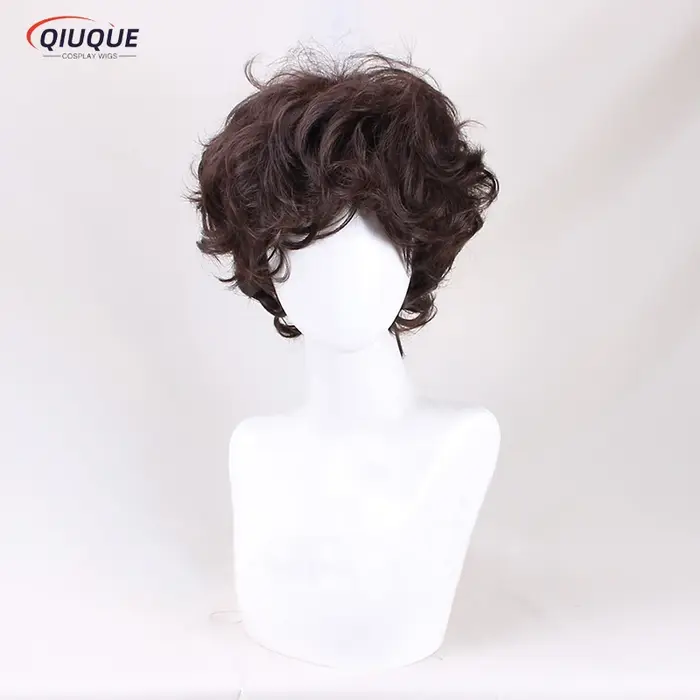 Frodo Baggins-Perruque Cosplay Courte Bouclée Marron