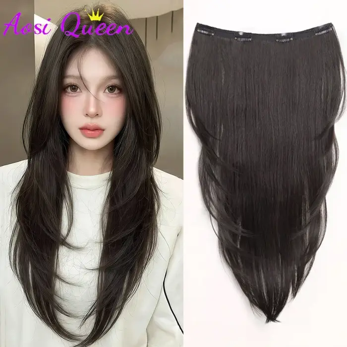 Extensions de cheveux synthétiques AOSIQUEEN à boucles intérieures, ultra-fines et invisibles, pour femmes, en une seule pièce, longues et droites