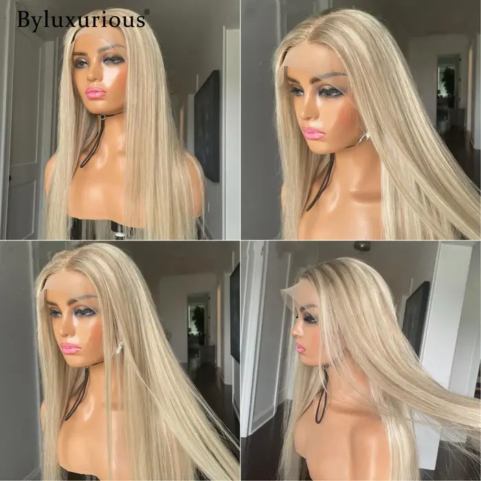 Byluxurious mettre en évidence Misty Moon couleur dorée perruque élégante droite 100%