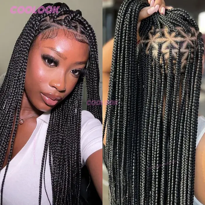 Triangle synthétique tresses cheveux perruque pleine dentelle tressé perruques pour les femmes noires sans noeud boîte