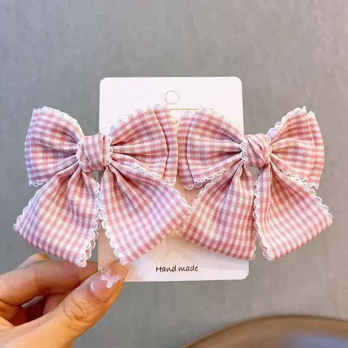 2 pièces pinces à cheveux pour femmes Pack nœud Plaid dentelle polyvalent à la mode mignon doux