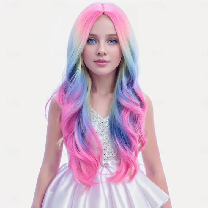 HAIRJOY cheveux synthétiques perruques colorées longue perruque ondulée bouclée pour filles enfants 