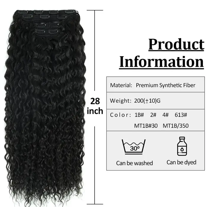 Extensions capillaires synthétiques bouclées à clips pour femmes