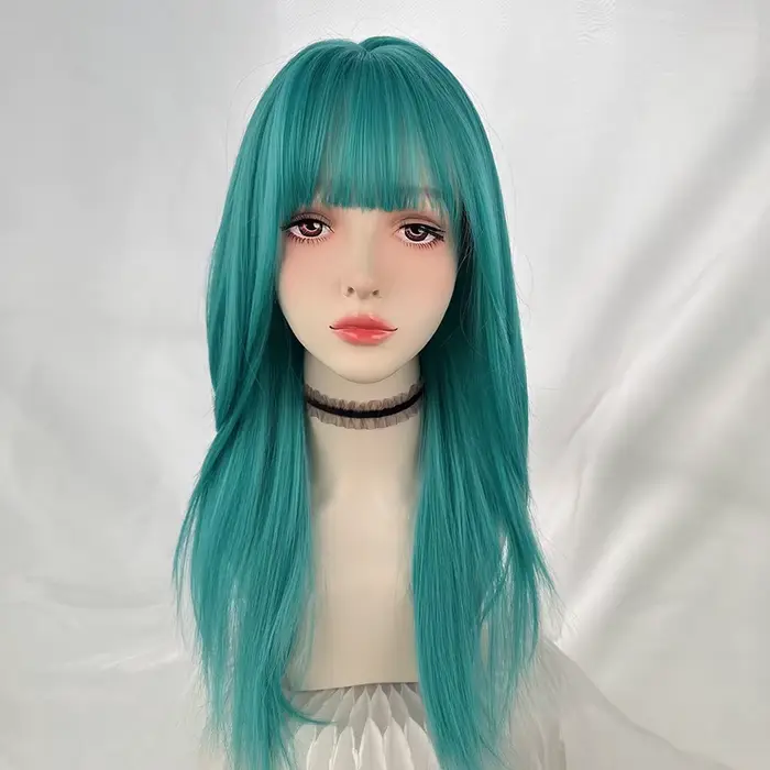 Perruque synthétique longue et lisse avec frange pour femmes, perruque de Cosplay Lolita moelleuse r