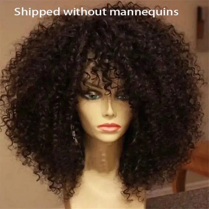 16 pouces pour perruques de cheveux afro avec frange fibre synthétique douce aucune perruque de dentelle pour cosplay