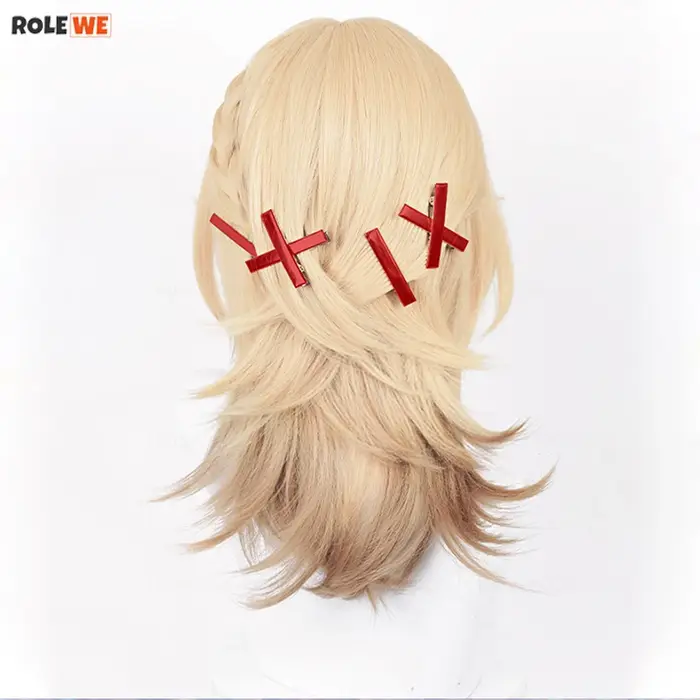 Perruque de cosplay Kaveh de haute qualité, perruque synthétique résistante à la chaleur, longue de 50 cm, en lin doré avec tresse + bonnet de perruque