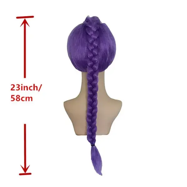 Perruque longue tressée violette avec queue de cheval latérale pour enfants