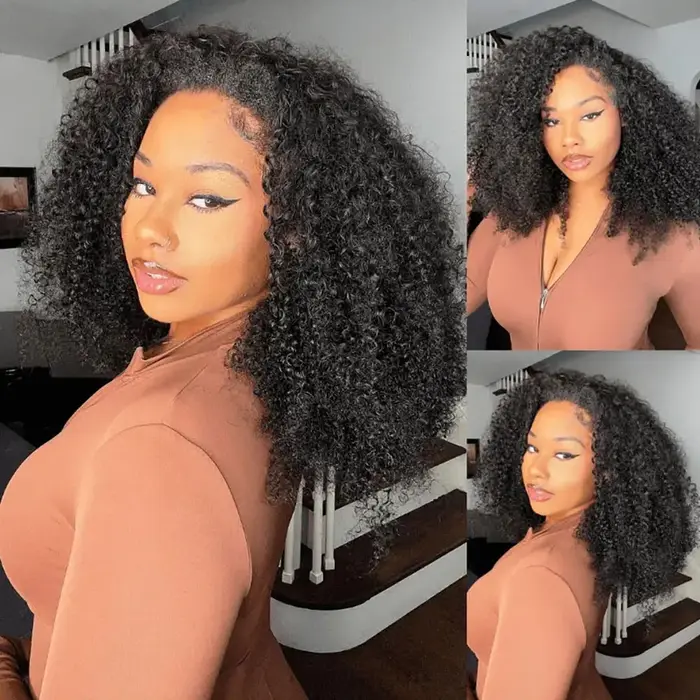 250% demi-perruque cheveux humains Afro crépus bouclés bandeau perruque mise à niveau 3 en 1 demi-pe