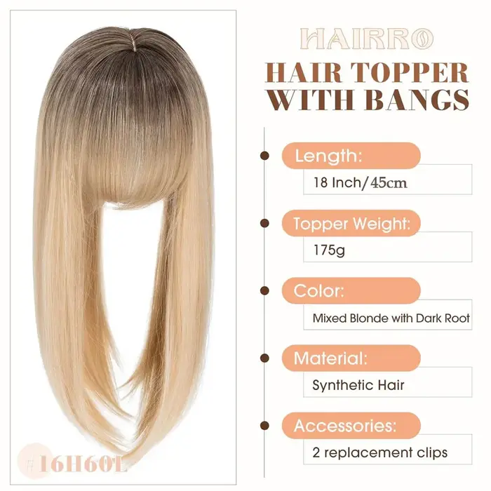 Extensions capillaires synthétiques lisses de 18 pouces avec frange pour femmes