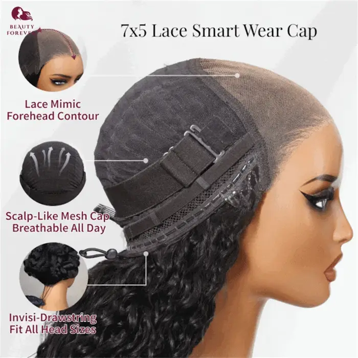 Beautyforever perruque sans colle bouclée crépue avec bords 4C 7x5 nœuds Bye Bye 3.0
