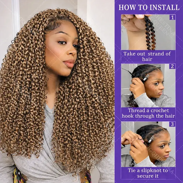 Tresses au crochet en cheveux humains Curly Feather Miracle Knots # 27 Extensions